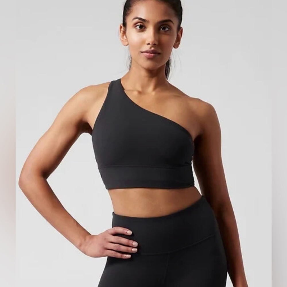 Athleta One Shoulder Black Crop Top